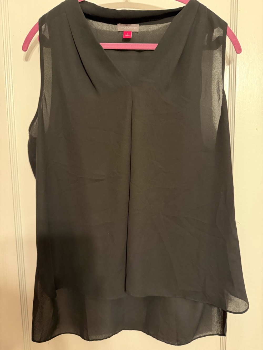 Vince Camuto Black Sleeveless V-Neck Layered Chiffon Top